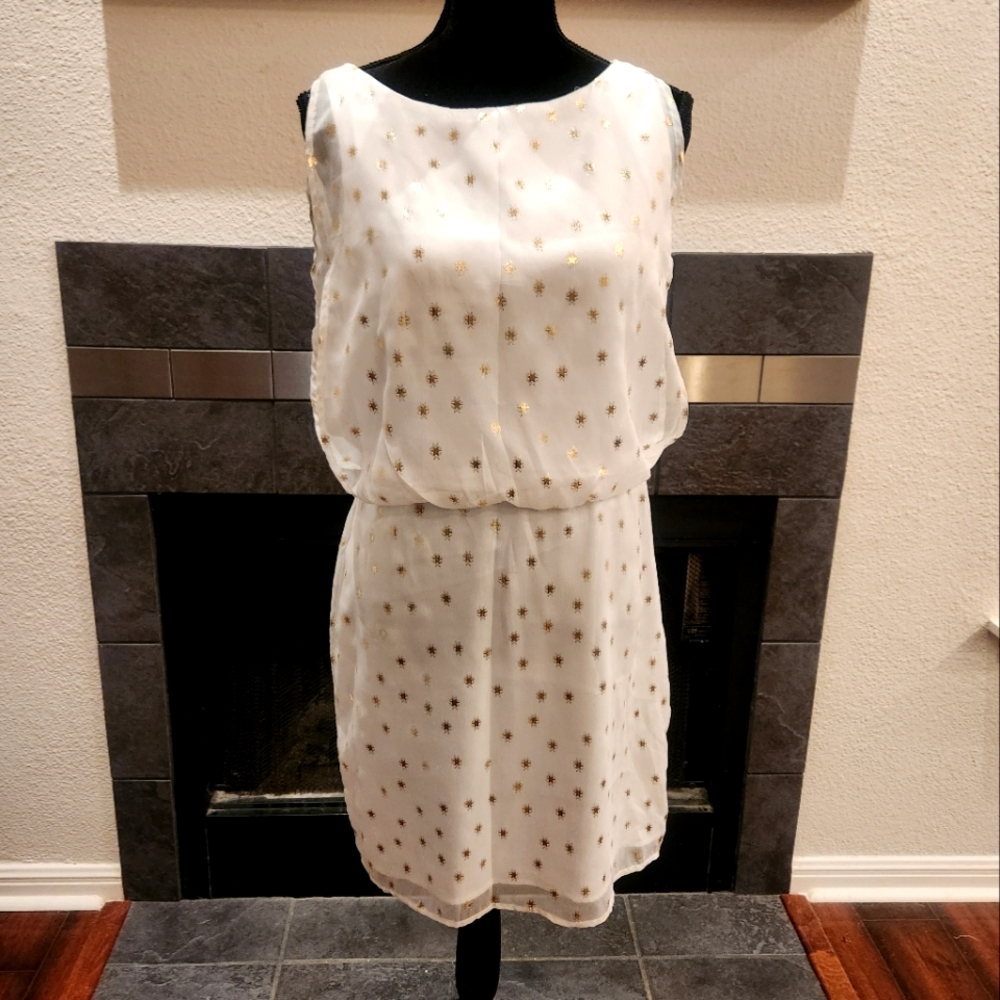 Bisou Bisou White Gold Stars Cocktail Dress NWOT